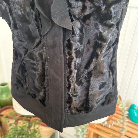 Alfani Petite Black Ruffled Faux Fur Front Vest Petite Holiday Shine Elevated S - Picture 7 of 8